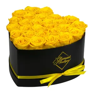Immortal Love Black Heart | 27 Yellow Roses Bouquet Box