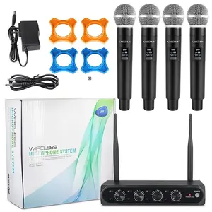 KASCHUN E-28 4 Channel UHF Wireless Microphone System with 4 Handheld Mics, 100M Range, Dual Audio Output for Karaoke, Party, Church, Wedding, Live Performance
