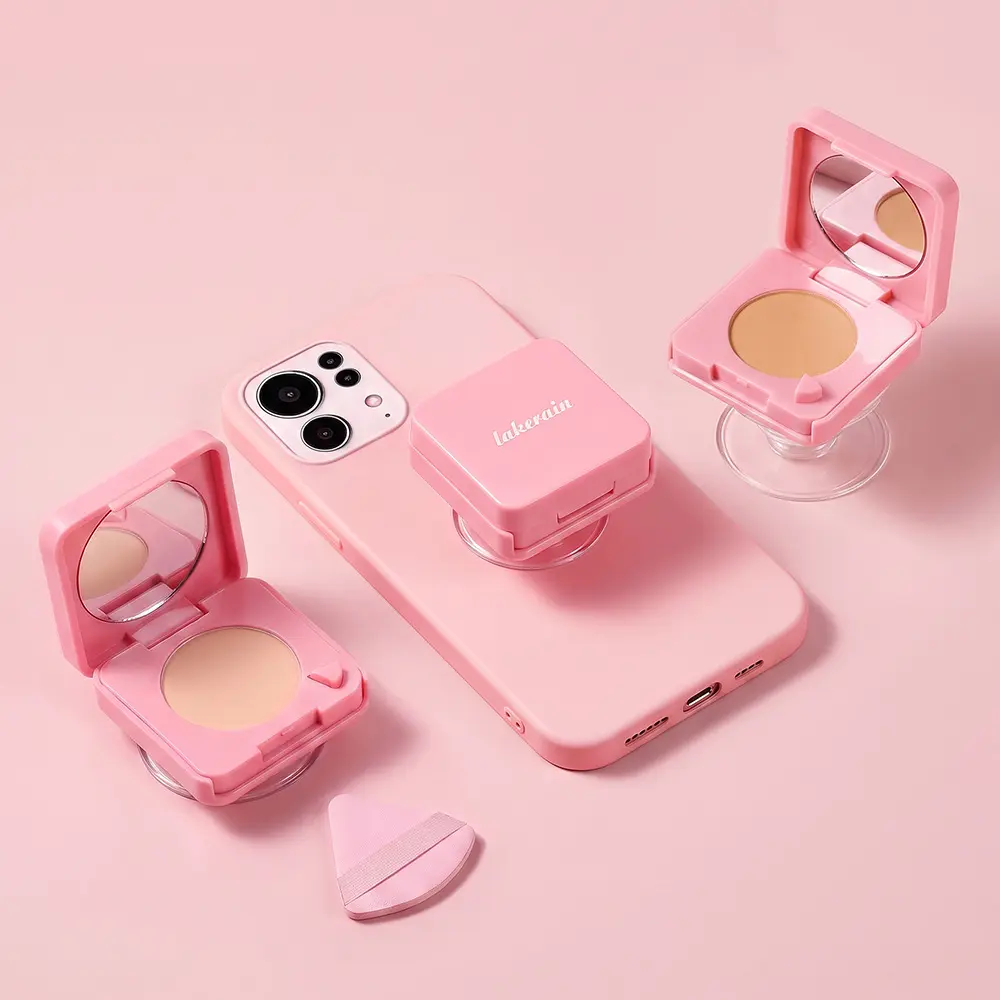 Women's Mini Makeup Pink Compact Powder - Portable Powder with Mirror, Mobile Phone Grip, Light/Medium Coverage for Flawless Smooth Finish, Mini Things for Women