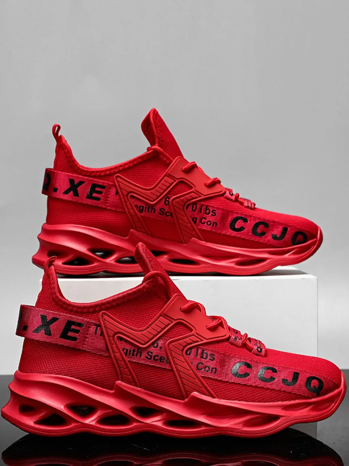 Men's Letter Printing Patched Design Running Shoes, Casual Mesh Breathable Lightweight Sports Shoes, Trendy Hollow Out Sole Design All-match Walking S