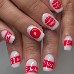 Press On Nails Kpop  Fandom Custom Fake Nails | Red White 3D Nail Art | Jimin Jin Suga J-Hope V Jungkook RM Reusable False Nails DV1MCC