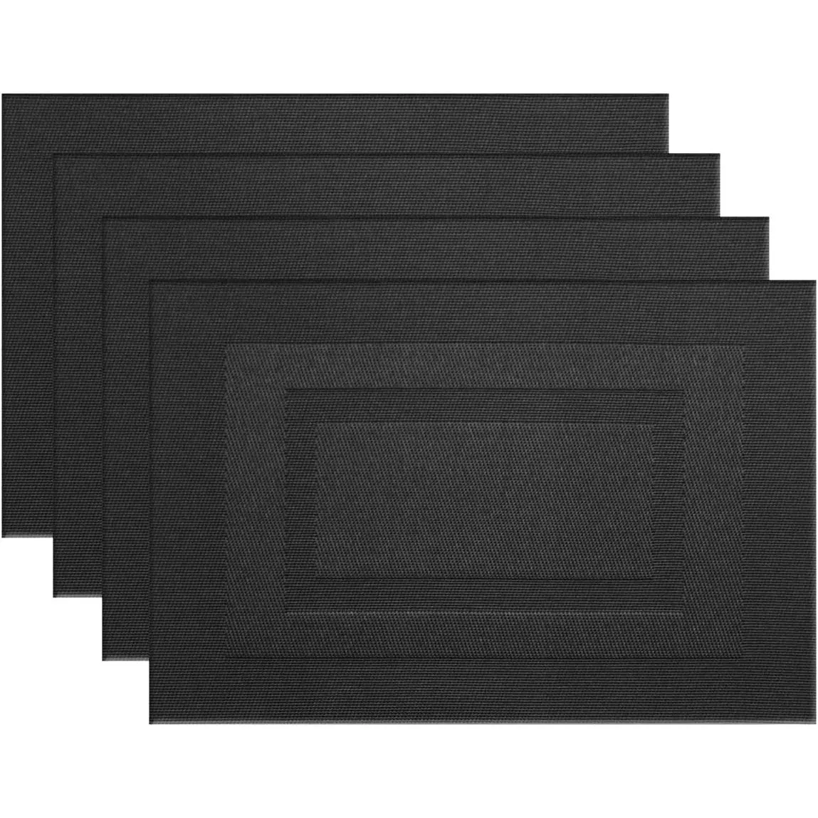 Black Placemat Set of 4, Heat Resistant Non-Slip Dining Mat, Washable Durable PVC Vinyl Woven Table Mat, Coffee Table Mat, Kitchen Decorative Placemat, Waterproof Placemat, Table Placemats, Kitchen Accessories