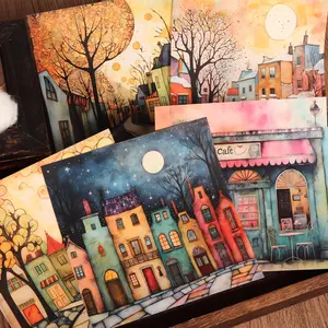 24sheets Whimsical Town Streets Scenes Large Size Self-adhesive Scrapbook Decals, Matte Film Process, City Background Stickers, for Junk Journals, Scrapbooking Supplies, Collage Decoration, Scrapbook Embellishments, DIY Landscape Creation