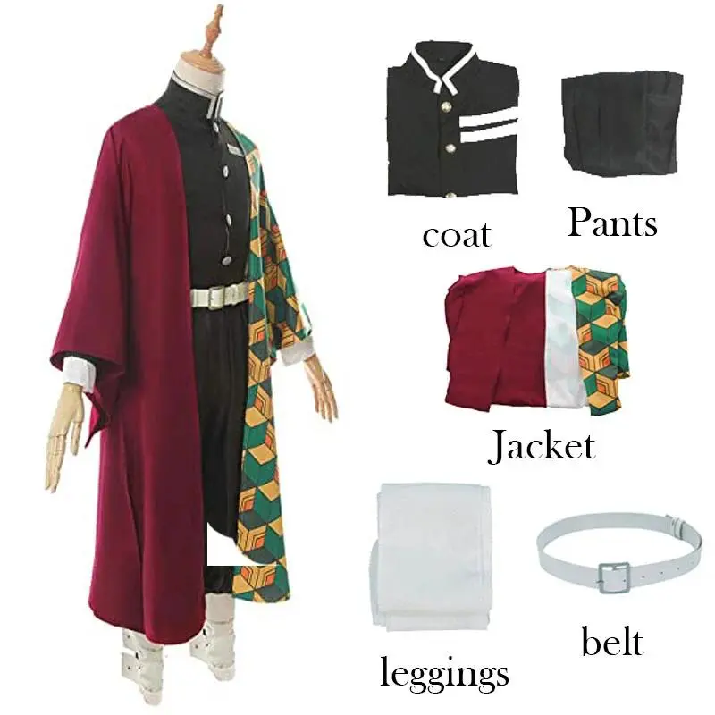 Anime Demon Slayer: Kimetsu no Yaiba Tomioka Giyuu Cosplay Costume Set - Menswear Costume Suit, Uniforms and Wigs for Kids, Adults, Costume Suit 1