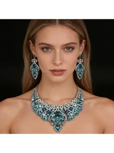 Bestseller European and American Quality Full Diamond Collar Necklace and Earring Set Jewelry Set Bridal Accessory Earrings Set Evening Gown Banquet Bride Women's Accessories