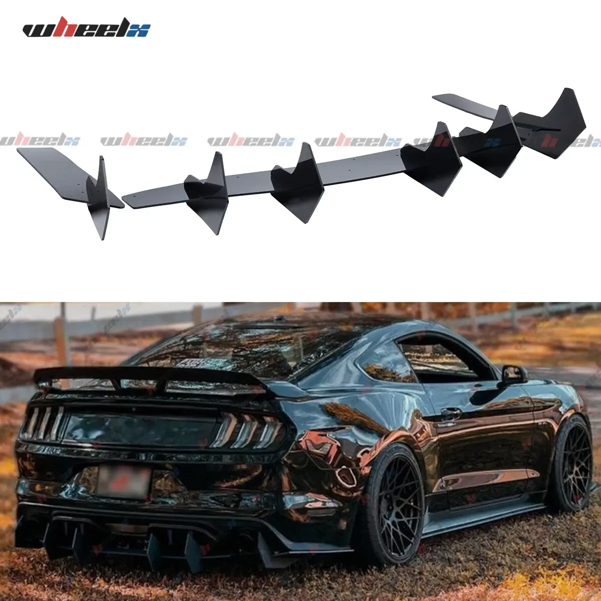 2015-2021 – Ford Mustang V2 – Gloss Black Rear Diffuser & Rear Side Splitter Auto Parts, for Customization