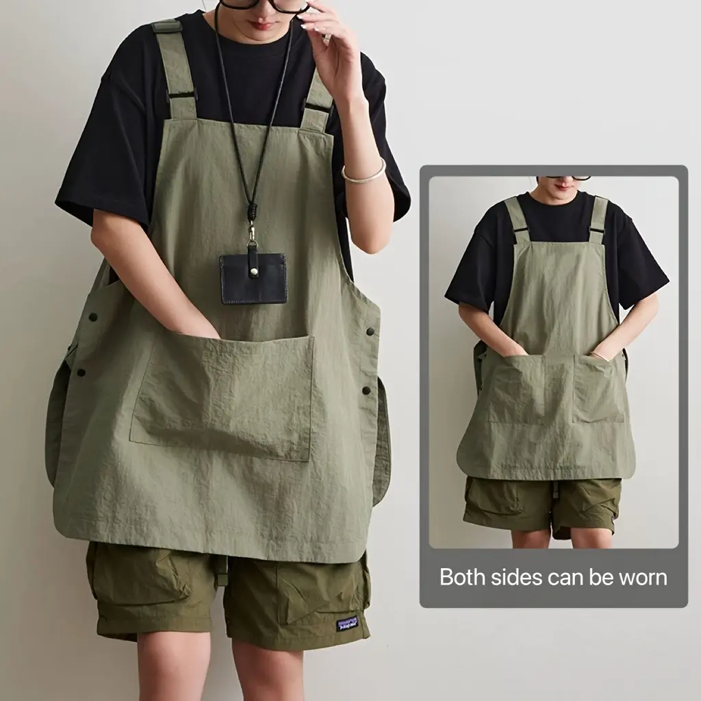 Unisex Nylon Adjustable Apron with Front & Rear Pockets - Double Wear Work/Kitchen Apron for Outdoor Barber, Coffee Shop, Family Use (Men/Women Fit)