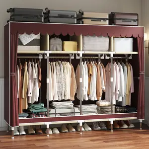 LEAIJIAFY American Style Home Simple Wardrobe Durable Clothes Cabinet with 4 Shelves and 4 Hanging Sections Suitable for Bedroom Dormitory Rental