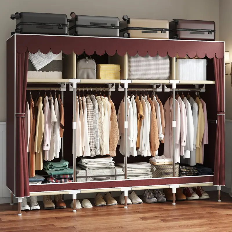 LEAIJIAFY American Style Home Simple Wardrobe Durable Clothes Cabinet with 4 Shelves and 4 Hanging Sections Suitable for Bedroom Dormitory Rental