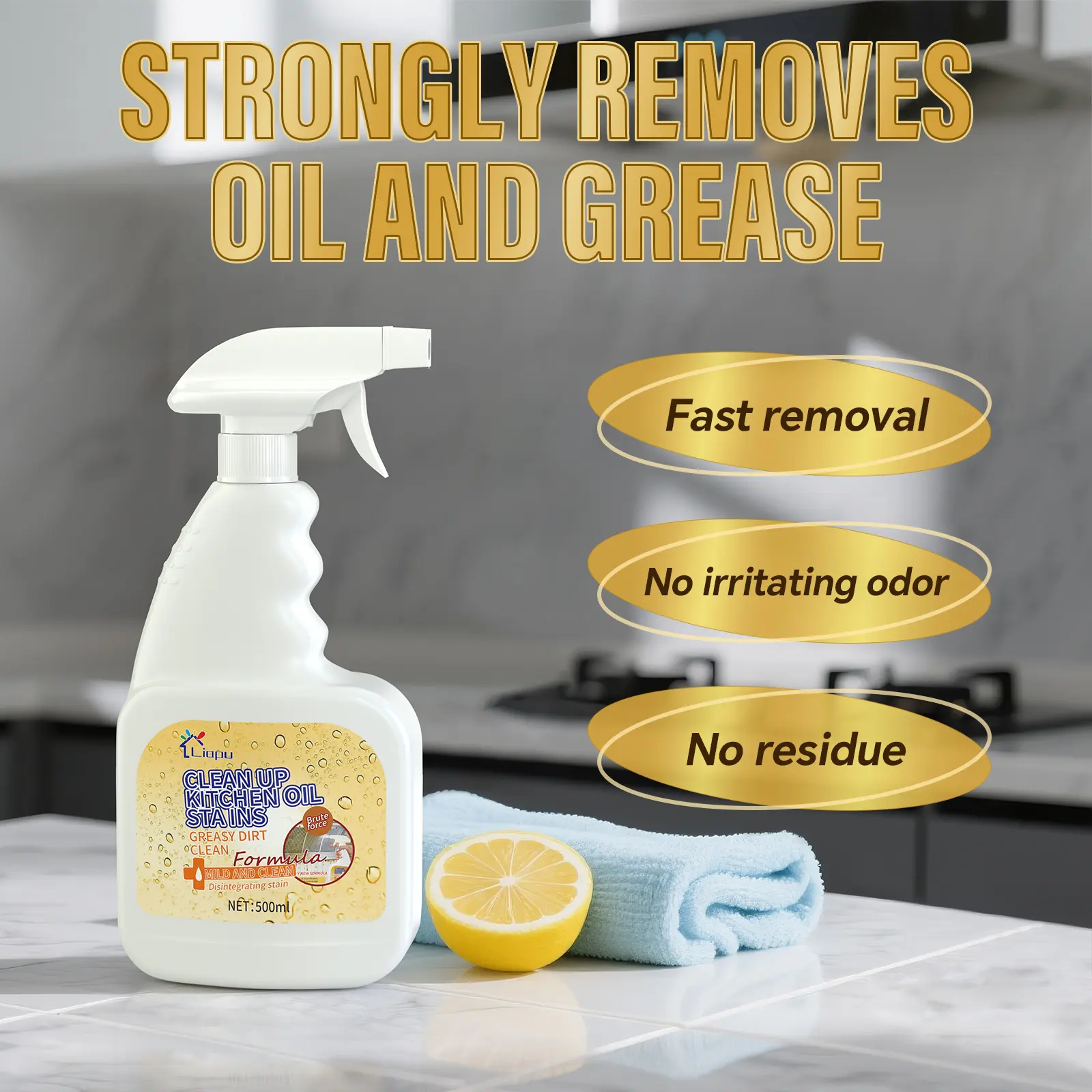Liapu 500ml Multi-Purpose Scented Power-Dissolve Household Cleaner - Fast Oil Stain Remover, Antibacterial Kitchen Degreaser, Range Hood Grime Remover, Disinfectant Spray, Range Hood Cleaner, Home Cleaner