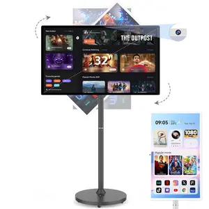 32 Inch Smart Portable TV on Wheels,,Wireless RollableTV FHD Touch-Screen-Monitor, 8G RAM,128G Storage,Built-in 3-6 H Battery,Android 13,Full Swivel Rotation,Remote Control