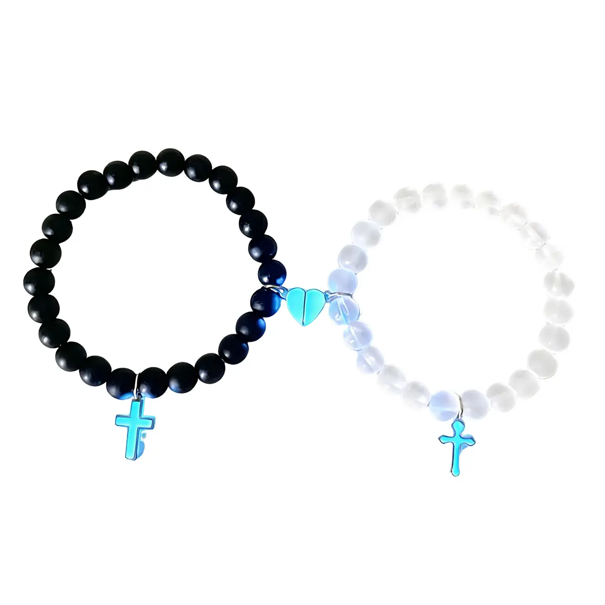 1 Pair Couple Cross-Heart Magnetic Luminous Beaded Bracelets Set - Exquisite Bracelet, Trendy, Fashionable Accessories for Party, Daily Outfit Decor, Birthday Gift