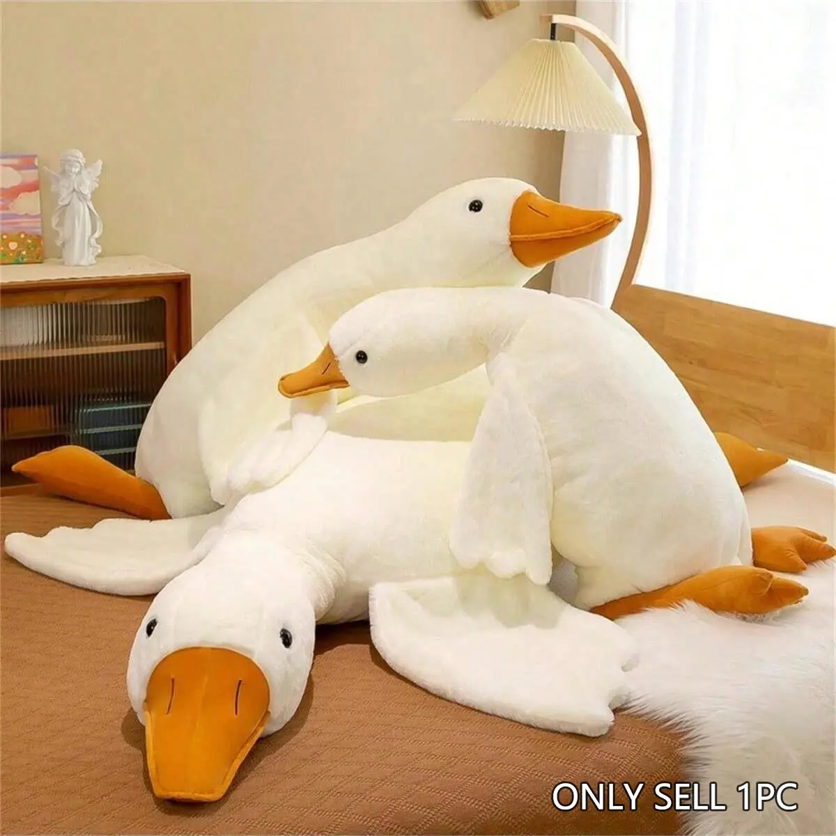 Soft white goose plush toy, Soft Huggable, adorable stuffed animal, lumbar pillow, room decor, children's birthday gift, Christmas gift, Thanksgiving gift, Valentine's Day gift for family and friends, Soft Cuddly Gift