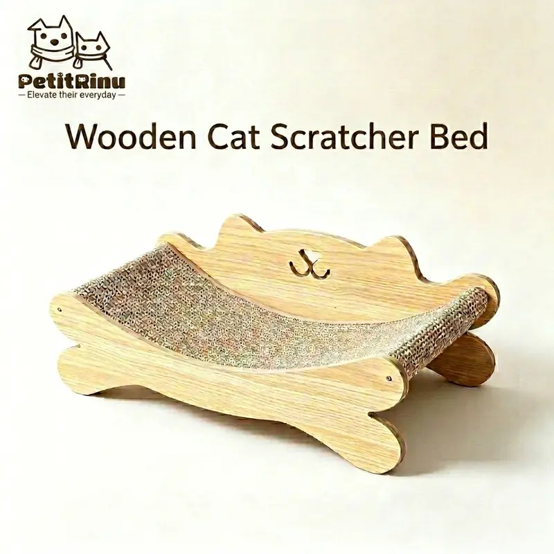 2-in-1 Cozy Kitten Condo Cat Lounge Chair - Wooden Frame, Natural Sisal Split Panel Scratching Pad Bed, Curved Elevated Rest for Indoor Cats, Home Decor, Cool Airflow, Lounge+Scrub (23.62x12.60x8.07in/60x32x20.5cm)