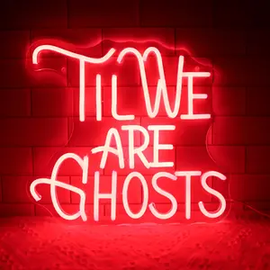 1pc Til We Are Ghost Neon Sign Light, Red Printed LED Gothic Text Neon Light, Wall Mounted Lights, USB Powered Wedding Backdrop Hanging Atmospheric Light, For Bedroom Living Room Engagement Anniversary Party Valentine's Day Halloween Christmas Gift