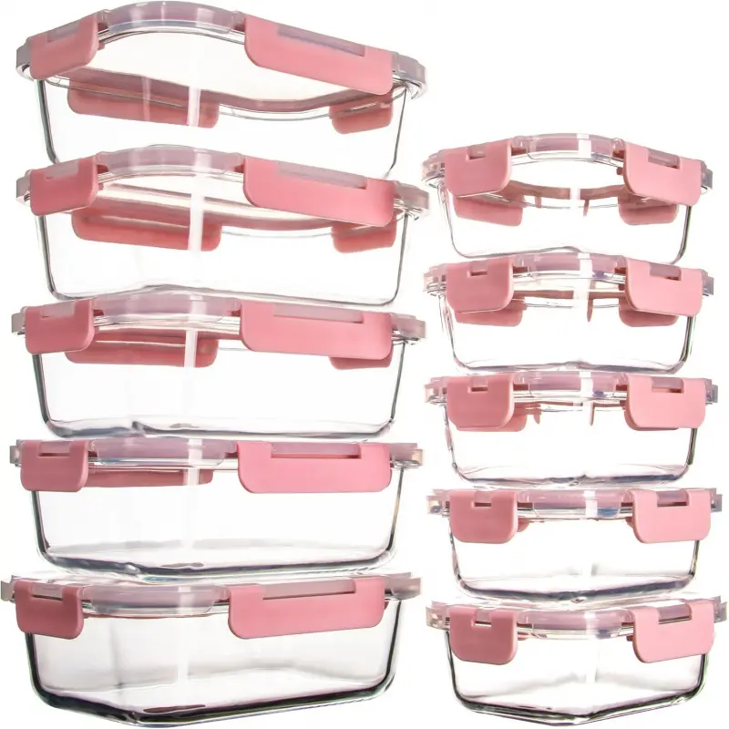 Stackable Borosilicate Glass Food Containers, 10-Pack in 2 Capacities for Kitchen Meal Prep, Airtight and Leakproof with Transparent Lid, Set, Rectangle, Oven, Food Storage Kit, Snack Container, Airtight Seal, Glass Body, Multi-Size, Ten Pieces