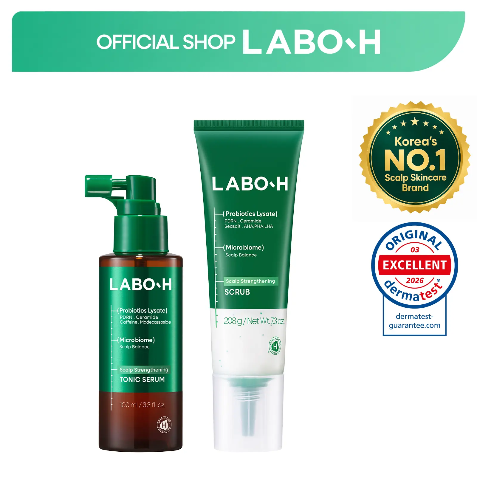 LABO-H Scalp Detox Duo | AHA BHA Scaler and Minus 5.5 Celsius Cooling Tonic | Pre and Post Scalp Refresh Set | Korean Haircare