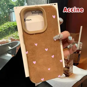 Lambskin Faux Leather Phone Case for iPhone 15 Plus 16 Pro Max 14 13 12 11 XR XS Hearts in Whiteness Pattern Luxury Matte Full Body Protection Shockproof Soft Silicone Cover