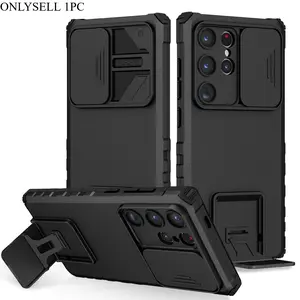 Shockproof Phone Case with Stand, Heavy-duty Hard Durable Phone Protective Cover with Protection, Phone Accessories Compatible with Samsung Galaxy S24 Ultra S24 Fe S23 Ultra S22 Ultra, Smartphone Casing, Cellphone Protector