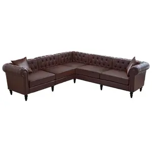【Shipped in Two or More Packages】Giratree Furniture 98" PU Leather Chesterfield 3+2 Tufted Modular Sectional Sofa with Pillows, Rolled Arms and Nailhead Trim, Classic Upholstered Couch for Living Room, Apartment, Bedroom