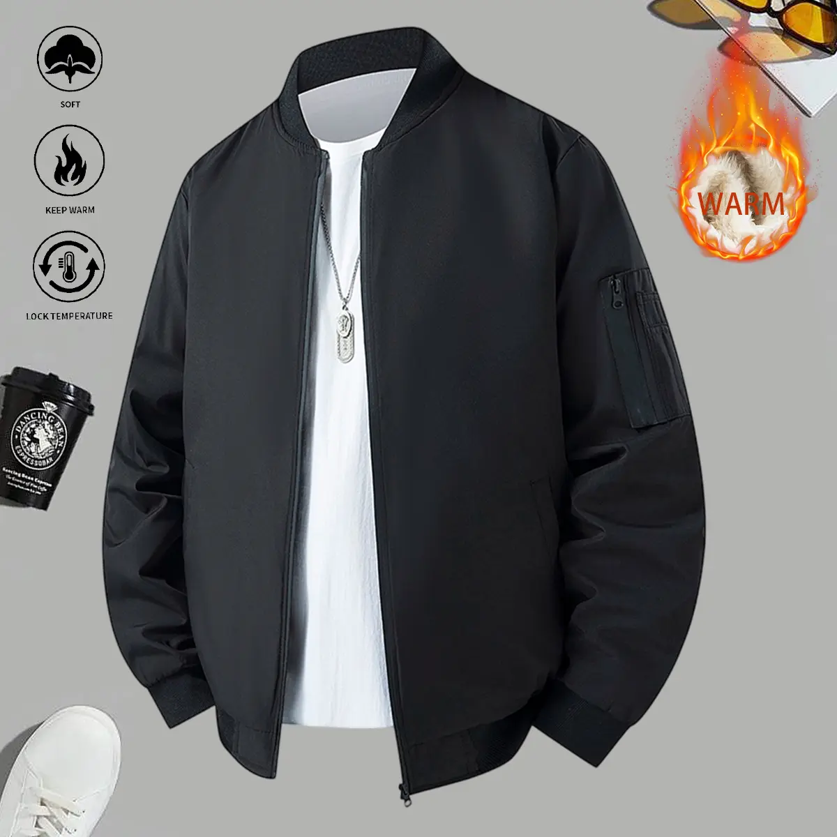 Men’s business casual jacket, solid color design, lightweight and stylish, turn-down collar long sleeves, suitable for office or everyday casual occasions