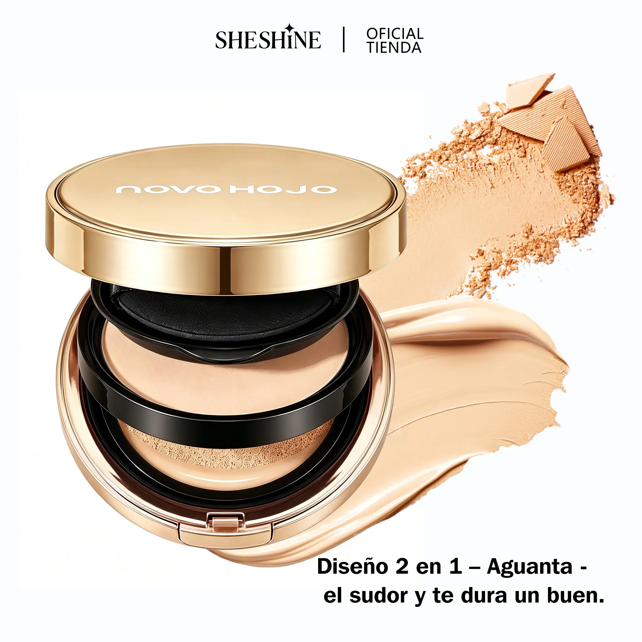 SHESHINE 2 in 1 Concealer & Foundation Cushion with Compact Powder, Hydrating Cosmetic with Hyaluronic Acid for Glowing Makeup, SPF 35+ for All Skin Types, Bb Cream, Sun Protection, Oily Skin Makeup