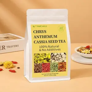 Chrysanthemum Cassia Seed Tea Bags, 20 Count (100g) | All-Natural Caffeine-Free Herbal Blend with Honeysuckle & Goji, Light Floral Flavor Sachets