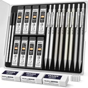 Nicpro 8Pack Metal Mechanical Pencils Set with 0.5mm & 0.7mm Pencils HB Lead Refills 3Packs of 4B Erasers & 9Packs of Eraser Refills Includes Case, Office Supplies, Writing Tools, Stationery