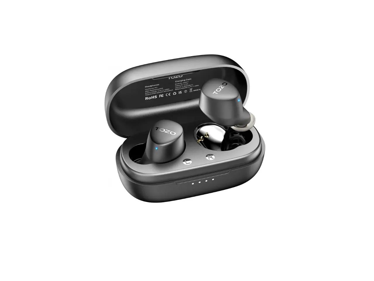 Tozo Agile Dots Waterproof Bluetooth Wireless Earbuds with Charging Case - Black  A00E1