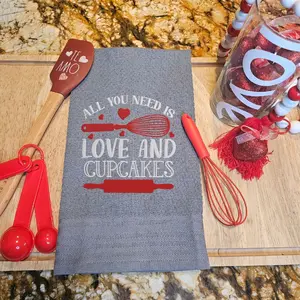 Valentines Day Decor, Kitchen Towels, Embroidered Kitchen Towel Set, Towels, Valentines Day Gift, Kitchen Decor Valentine's Towel Home Decor