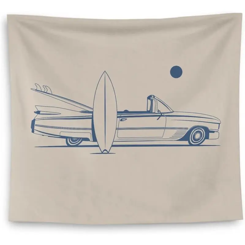 Beach Tapestry, Beachy Room Decor Aesthetic, Retro Surfing Board Car Aesthetic Tapestry Wall Hanging, Surf Room Decor, Coastal House Wall Decor, Surf Wall Art