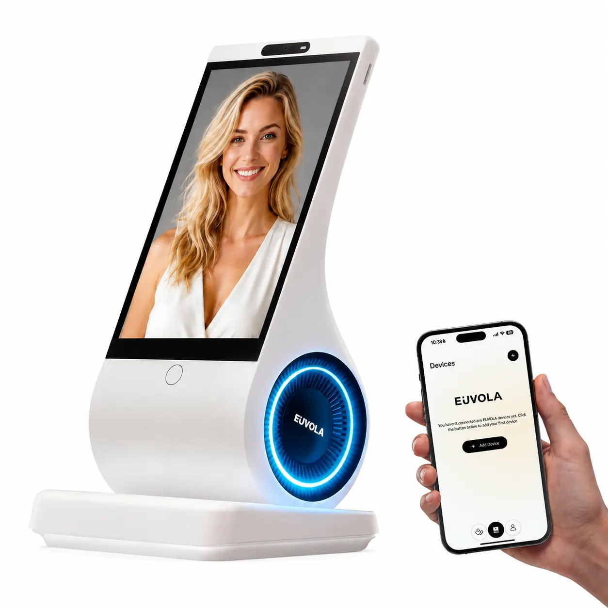 EUVOLA AI Companion Robot, Smart Desktop AI Chat Device with 8-Inch HD Screen, Personalized Photo & Voice Avatar, Conversation Memory, Multi-Language Tech Gift for Parents & Home Desk Setup