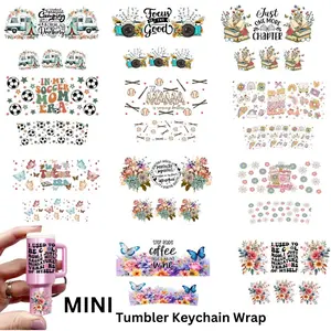 Mini UV DTF Transfer Art Stickers, 11pcs/set Waterproof Decals Graphic Decal for Mini Tumblers Keychain DIY, 3D Glossy Finish, Fantasy Design Keychain Wrap