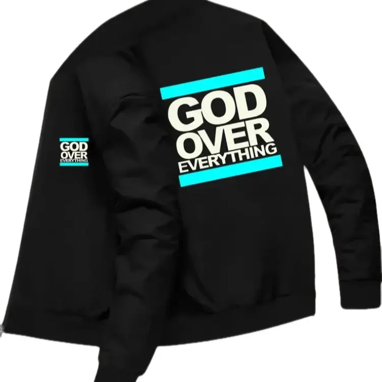 God Over Everything Long Sleeve Jacket- Christian Apparel - Unisex Soft Style Jacket| Inspirational Gift, Christian Apparel, Prayer Shirt, Motivational Fashion | Casual, Collard Menswear