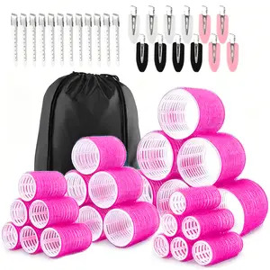 49PCS Heatless Hair Rollers Kit, No Heat Velcro Curling Rollers with Clips & Storage Bag, 4 Sizes for Long Medium Hair, DIY Bouncy Curls No Damage Hair Styling Tools for Women