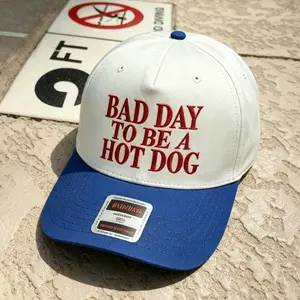 Funny "Bad Day to Be a Hot Dog" Embroidered Trucker Hat Vintage Snapback Baseball Cap for Men & Women 4th of July Patriotic Summer Hat Trendy Meme Gift Adjustable One Size
