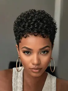 Short Pixie Cut Wigs for Women, Synthetic Hair Kinky Afro Pixie Wig, Natural, Short Curly Hair, All Seasons, Natural Looking Wig