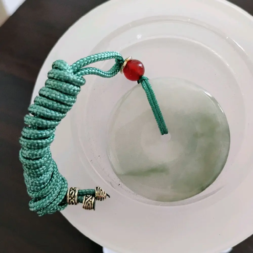Green Jade Donut Pendant Necklace with Cord Chain, Donut-Shape Design, Playful Style, for Casual Occasions, Playful Look
