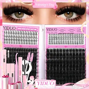 YIDUO 4 Styles DIY Volume Eyelashes Clusters Kit 200D/300D/Bottom/Spike Lashes Clusters Kit 5-20mm Cluster DIY Eyelash Extensions Kit 440 Pcs D-Curl With Lash Bond and Seal, Lash Remover, Lash Tweezers, Eyelash Brush DIY at Home Easily