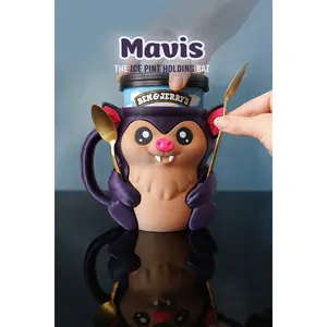 🦇 Mavis, Fang & Drac the Bat Ice Cream Pint Holders – 3D Printed Trio with Spoon Slots + Secret Snack Drawer! 🍦🩸