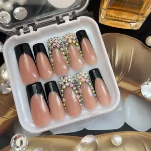 10 Pieces Medium Length Rhinestones Handmade Press On Nails for Manicure & Cutics