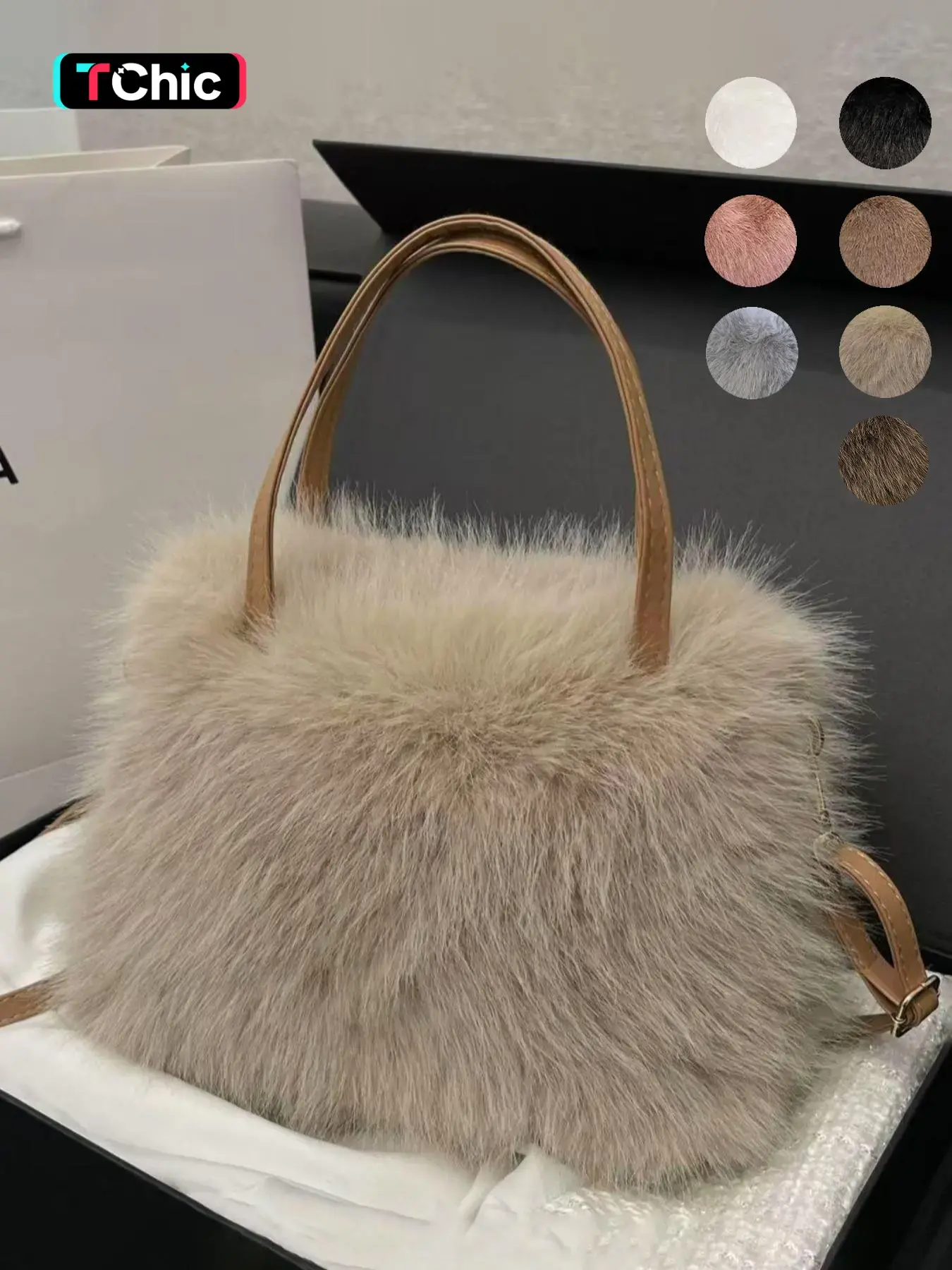 Fashionable Faux Fur Small Handbag, Stylish Handheld Bag with Grip Handle and Shoulder Strap, Multiple Color Options, Perfect Daily Accessory, Crossbody Handbag, Crossbody Purse