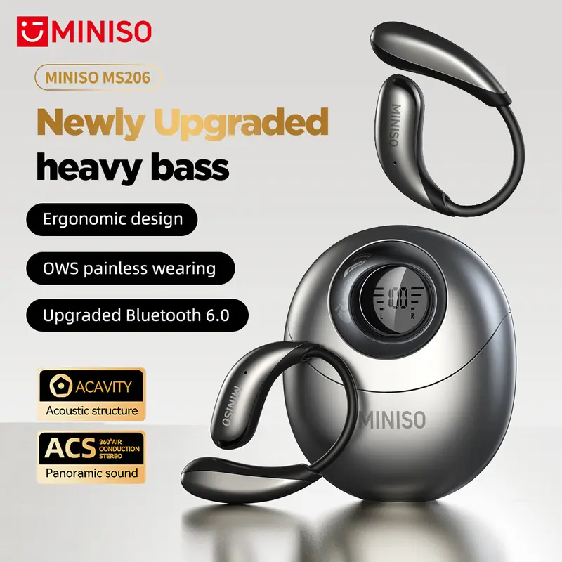 MINISO MS209 Wireless Bluetooth Earbuds, Bluetooth 6.0, OWS Earphones , Sports Headphones, Built-in Microphone, Compatible with Android/IOS