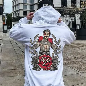 USA-Made Viral Graphic Pure Cotton Hoodie Unisex 100% Cotton Thick Warm Autumn Winter Boxing Beard Male Floral Vintage Print Super Soft Pre-Shrunk