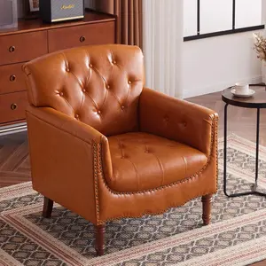 MOJAY Modern Accent Chair, Mid-Century PU Leather Living Room Chair Comfy Armchair with Thick Padded Cushion, Lounge Sofa Club Chair with Sturdy Wood Legs for Bedroom Home Office