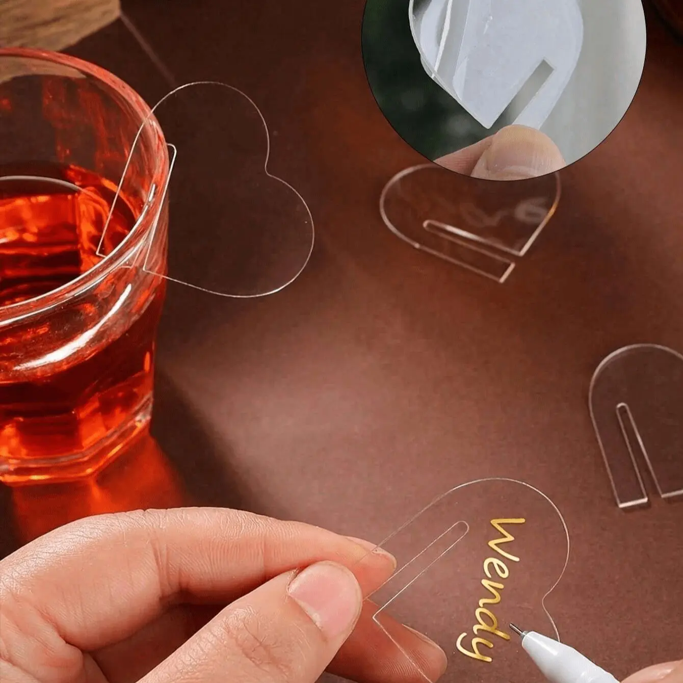Acrylic Round Drink Cup Decorations Set, Wedding Markers, Champagne Glass Hanging Ornaments, Multifunctional Unique Gift for Anniversaries, Party Decoration Supplies