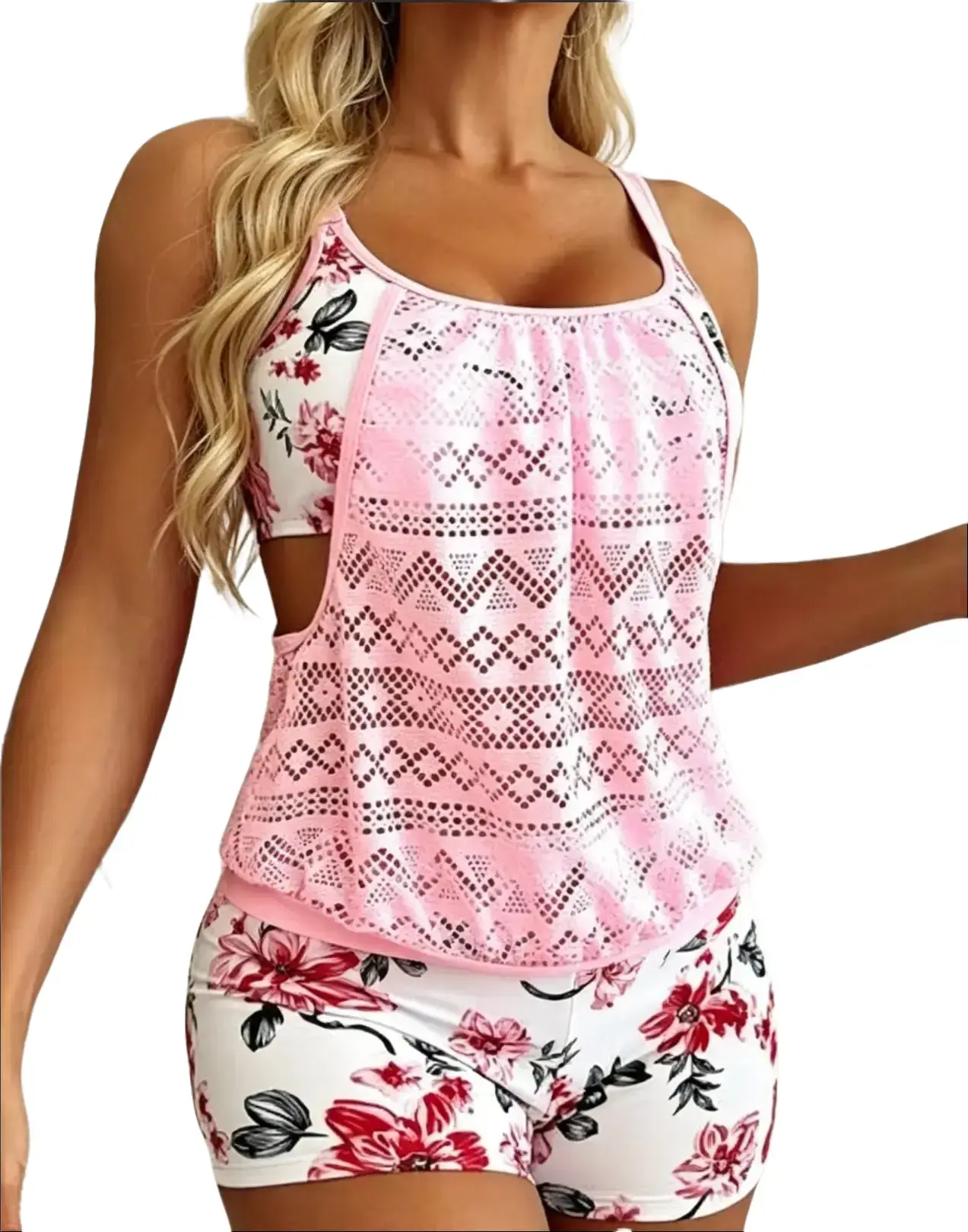 Women's Sporty Chic 2-Piece Quick-Dry Tankini Swimsuit Set - Tummy Control, Ideal for Beach Sports & Surfwear, Tankini Swimsuits, Women's Swimsuits