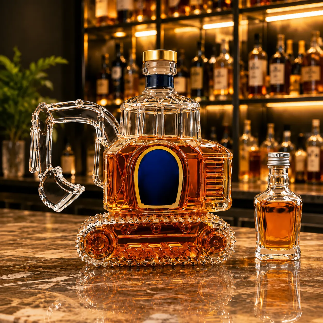 Excavator Shaped Whiskey Glass Decanter, High Borosilicate Glass, Includes a 50ml Mini Glass Bottle, No Liquid Included, Home Bar Decor, Construction Worker Gifts for Men, Dad, Husband Lightweight