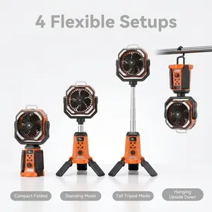 Father's Day Gift Taztir Solar Camping Fan with Tripod, 20000mAh Rechargeable Fan with LED Lights & 270° Pivot,4 in 1 Cordless Camping Fan, Remote Control Shaking Head Desk Fan for Camping Tent Travel Bedroom Portable Motor