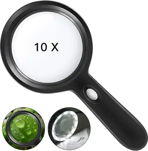 10X Magnifying Glass with LED Lights – Lighted Handheld Magnifier for Reading & Jewelry